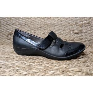 Life Stride Simply Comfort Shoes Flat Black Leather Womens 9.5 Adjustable Straps